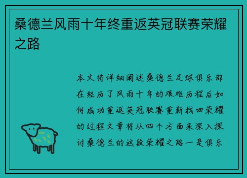 桑德兰风雨十年终重返英冠联赛荣耀之路